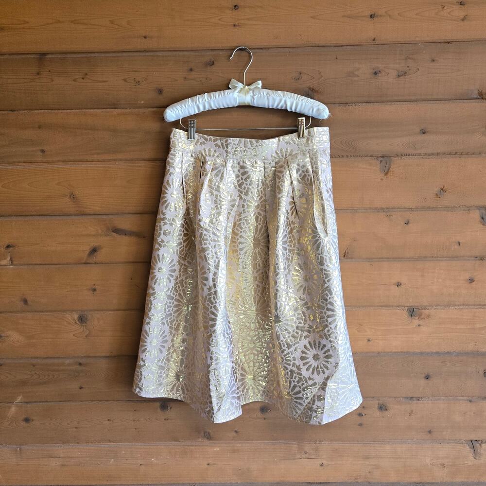 Eva Mendes x New York & Company Metallic Jacquard Midi Skirt High Rise 8